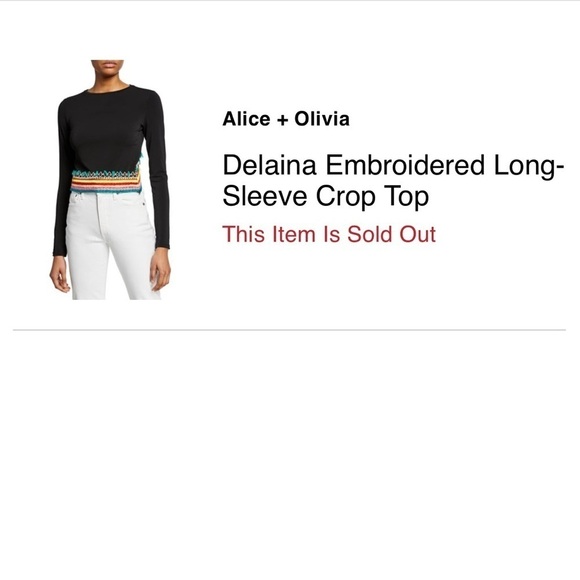 Alice & Olivia-Black Longsleeve Delania Crop Top w/ Neon Multicolor Embroidery - Picture 2 of 12